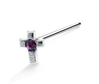 Stone Cross Silver Straight Nose Stud NSKA-17